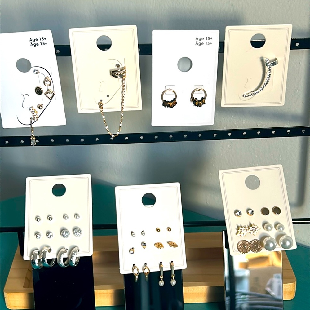 NEW Bulk Stud Hoop Drop Earring -18 Sets + Ear Climbers Singles Gold Silver Tone